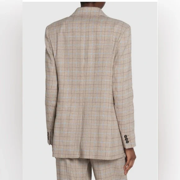 Weekend Max Mara Houndstooth Print Cotton and Linen Blend Blazer Size 16 - Picture 2 of 11